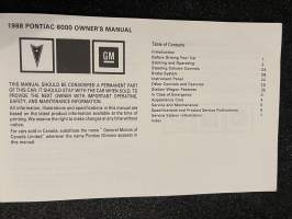 Pontiac Owners Manual - Käyttöohjekirja (1988)