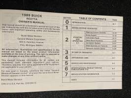 Buick Reatta - Käyttöohjekirja (1989)