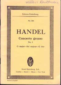 Musiikki - Händel - Concerto Grosso for String Orchestra Opus 6 No 1 in G major. Nuottivihko/Partituuri 19x13 cm.