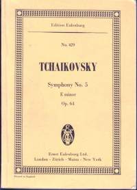 Musiikki - Pjotr Tšaikovski - Symphony No 5 in E Major Opus 64. Nuottivihko/Partituuri,  19x13 cm.