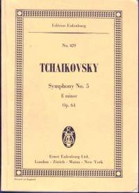 Musiikki - Pjotr Tšaikovski - Symphony No 5 in E Major Opus 64. Nuottivihko/Partituuri,  19x13 cm.