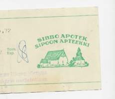 Sibbo Apotek /Sipoon Apteekki Sipoo  resepti  signatuuri  1972