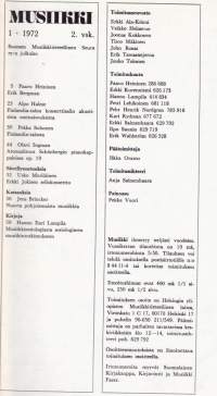 Musiikki (-lehti) - 1972 vuosikerta 1-4, 4 numeroa. Katso sisältö kuvista.