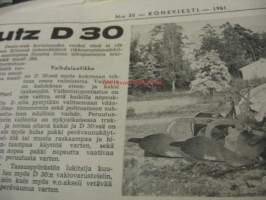 Koneviesti 1961 nr 20    Kannessa: 4000 Fordson -traktoreita ostettu tänä vuonna.   Artikkeli : Deutz D 30.  Fiat-traktoreista  mainos, 5 eri mallia.