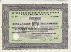 Alpine Montan Ag &quot;Herman Göring&quot; Linz 1939 - osakekirja