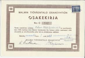 Malmin Työväentalo Oy  osakekirja sarja C,  Malmilla  1.3.1947