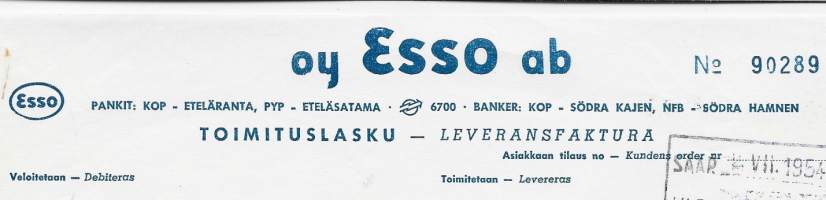 Esso  Oy   1954  - firmalomake