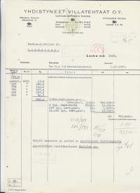 Yhdistyneet Villatehtaat Oy Hyvinkää  1955  - firmalomake