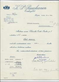 K P Ruuskanen  Oy 1938  firmalomake