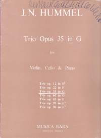 Sello-piano-viulunuotit - Hummel -Trio Opus 35 in G, 1981. Erilliset nuotit viululle ja sellolle. Katso sisältö kuvista.