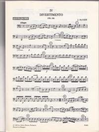 Sello-viulunuotit - Joseph Haydn - Sei Divertimenti No. IV -VI per violino, viola e violoncello. Erilliset nuotit viuluille ja sellolle. Katso sisältö kuvista.