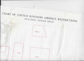Navigation chart of United Kingdom Airspace restrictions incl Danger Areas 1978 Route map lentokartta - kartta 72x120 cm taitettu kirjekokoon