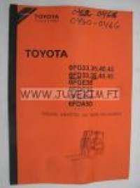 Toyota 6FG33, 35, 40, 45 6FD33,35, 40, 45, 6FGE35, 6FDE35, 6FGA50, 6DA50 Trukki käyttö- ja huolto-ohjeet