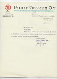 Puku-Keskus Oy Viipuri/Pietarsaari 1940    - firmalomake
