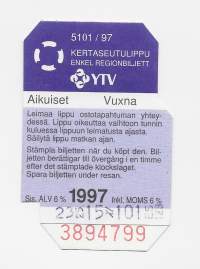 HKL Ketaseutulippu  1997  Aikuiser  matkalippu, linja-autolippu