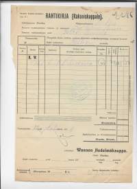 Wannen Hedelmäkauppa  Turku 1914  - VR-rahtikirja