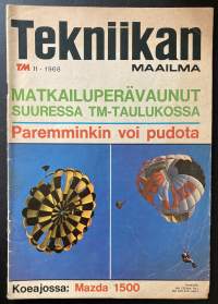 Tekniikan Maailma - 11/1968 - Koeajossa ja artikkeleissa mm. Mazda 1500, Matkailuperävaunut laajassa arviossa, Puch-Tunturi 125, Laskuvarjot jne.