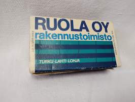 iso tulitikkurasia tuotepakkaus Ruola Oy rakennustoimisto