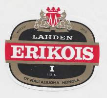 Erikoisolut Lahden Erikois I -  olutetiketti