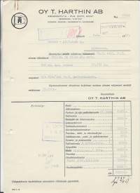 T Harthini Oy  Huolinta laivanselvitys  Helsinki 1951 -  firmalomake