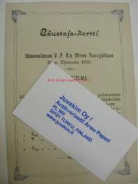 Hämeenlinnan VPK 20-vuotisjuhla -ohjelma- ja edustajakortti 1893