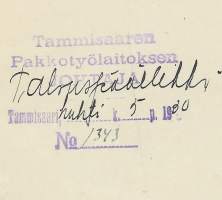Tammisaaren Pakkotyölaitos Tammisaari  1930  - firmalomake
