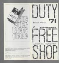 Duty Free Shop Airport Vienna - hinnasto 1971