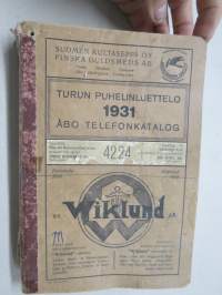 Turun puhelinluettelo 1931, Turku - Åbo telefonkatalog, sisältää myös numerojärjestysluettelon