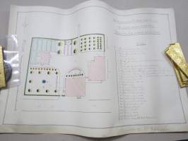 Pielisjärven Osuusliike r.l. (Lieksa) -erä eri myymälöille v. 1939 tehtyjä puutarhasuunnitelmia, tekijänä E. Väyrynen