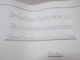 Pielisjärven Osuusliike r.l. (Lieksa) -erä eri myymälöille v. 1939 tehtyjä puutarhasuunnitelmia, tekijänä E. Väyrynen