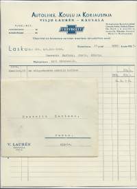 Autoliike, - Koulu ja Korjauspaja Viljo Lauren Kausala 1934  - firmalomake ja firmakuori