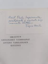 1800-luvun geologiset uudissanat Antero Vareliuksen kielessä (signeerattu, tekijän omiste)