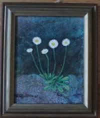 Vesa Junttila ,&quot;Kaunokainen&quot; öljyvärimaalaus levylle sing -85 koko  30x25  cm kehystetty