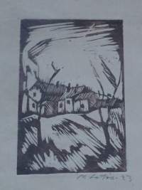 Niilo Latva, Talo  puupiirros sign   1923 kehystetty 30x20 cm