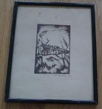 Niilo Latva, Talo  puupiirros sign   1923 kehystetty 30x20 cm