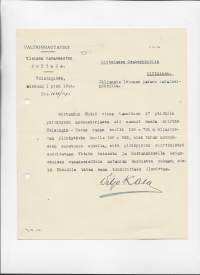 Valtionrautatiet Rataosaston johtaja Viljo Kala   Nimikirjoitus asiakirjassa 1924