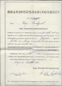 Nagu Brandförsäkringsförening  Brandförsäkringsbrev    - vakuutuskirja 1954