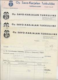 Savo-Karjalan Tukkuliike Oy  Viipuri Kuopio Kangasniemi  1939   -   firmalomake  5 kpl erä