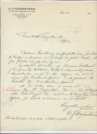 K J Fagerström Plåtslageriaffär Lohja 1920 -   firmalomake