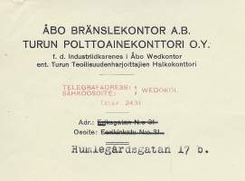 Turun Polttoainekonttori Oy Turku 1922 -   firmalomake