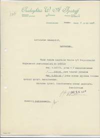 W A Ipatoff Oy Joensuu  1924 - firmalomake