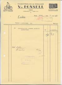 V Fonsell Polkupyöräliike ja Korjaamo Turku 1951 - firmalomake