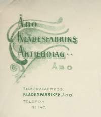 Åbo  Klädesfabrik Ab, Turku 1922- firmalomake