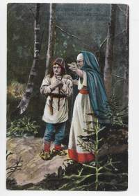 Kalevala Runo  34   Viidan eukko näyttää tietä Kullervolle - postikortti kulkenut 1905 merkki pois