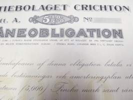 Aktiebolaget Crichton låneobligation 1916, 5 000 mk 5,5%  -obligaatiolaina, makuleras leimattu