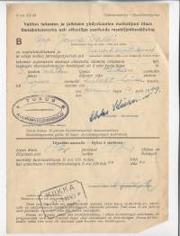 Valtion laitosten ja julkisten yhdyskuntien matkalipun tilaus - Kuuromykkäinkoulu 1949