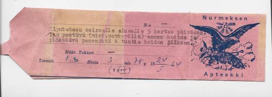 Nurmeksen  Apteekki  - resepti signatuuri   1964
