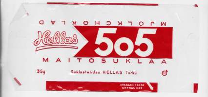Hellas 505  Maitosuklaa - suklaakääre,   makeiskääre  9x20 cm  vuodelta 1955