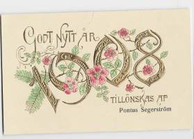 Godt Nytt År 1908   - uudenvuodenkortti kulkenut  1907