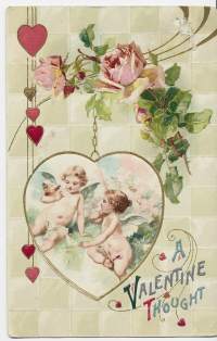 A  Valentine Thought - postikortti ystävänpäiväkortti  kohopaino kulkenut merkki pois